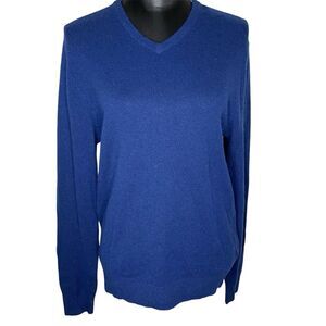 1901 V Neck Sweater Merino Wool Cashmere Blend Pullover Royal Blue Size Small